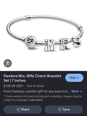Pandora Silver 'MRS' Letter Charm Bracelet - Silver